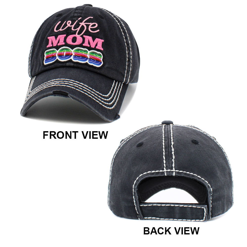 HATEGORY wife MOM BOSS Message Vintage Baseball Cap