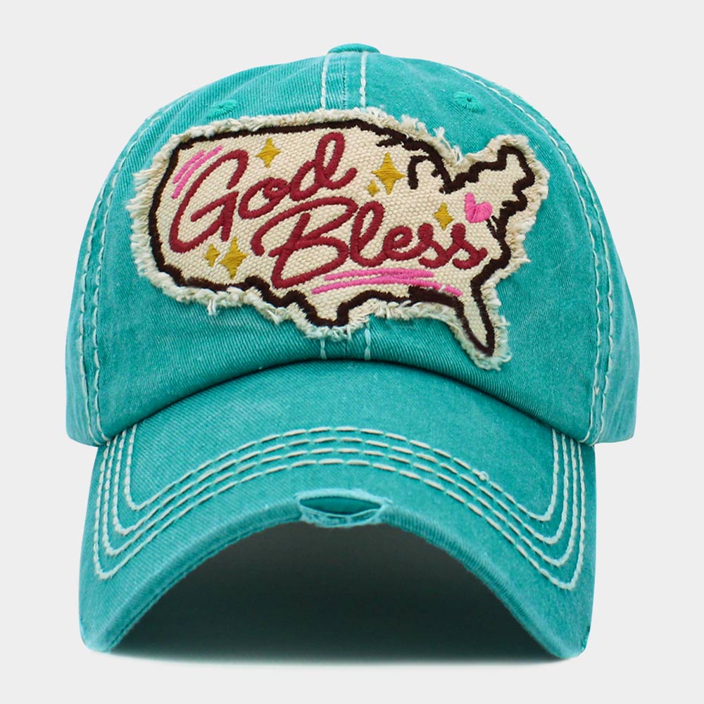 HATEGORY God Bless Message USA Map Vintage Baseball Cap