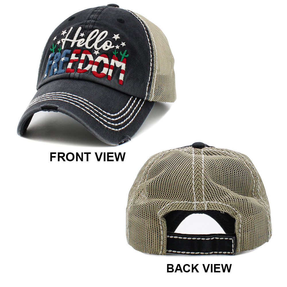 HATEGORY Hello Freedom Message Mesh Back Vintage Baseball Cap