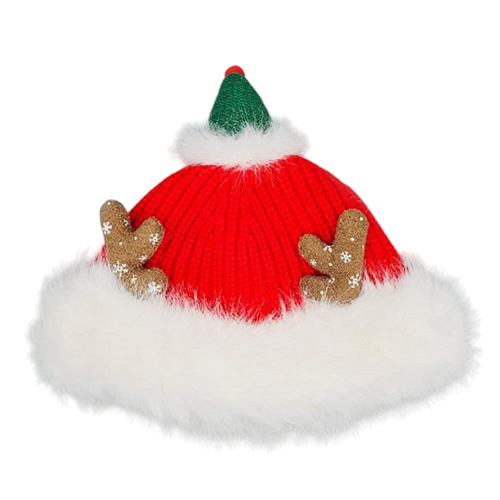 HATEGORY Fuzzy Fur Antlers Accent Christmas Knit Beanie Hat