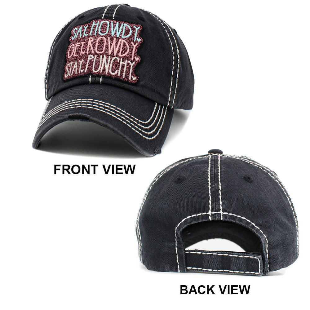 HATEGORY Say Howdy Get Rowdy Stay Punchy Message Vintage Baseball Cap