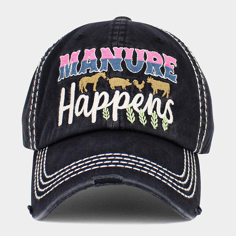 HATEGORY Manure Happens Message Animals Pointed Vintage Baseball Cap