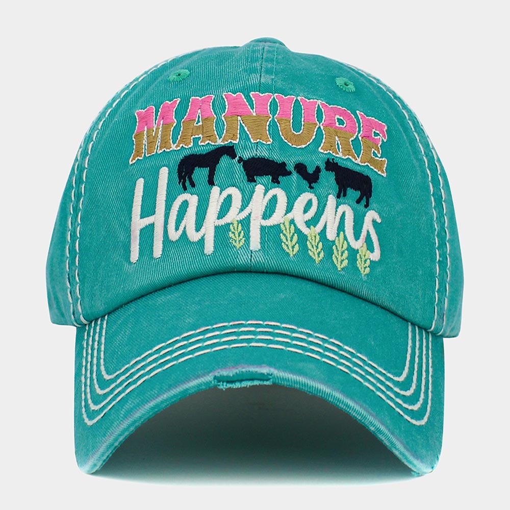 HATEGORY Manure Happens Message Animals Pointed Vintage Baseball Cap