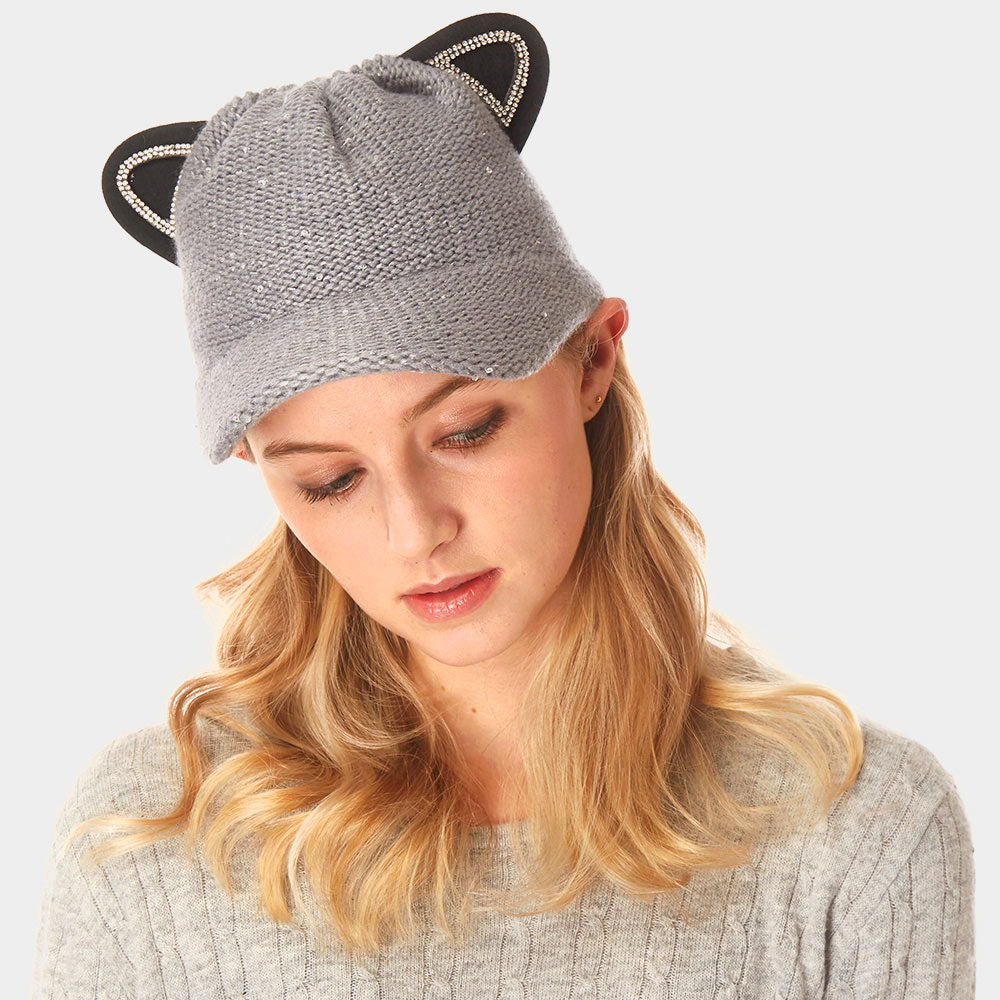 HATEGORY Solid Cat Ear Slouchy Newboy Cap