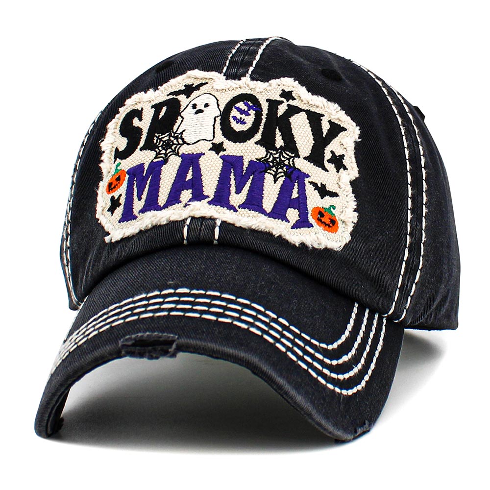 HATEGORY SPOOKY MAMA Halloween Message Patch Accented Vintage Baseball Cap