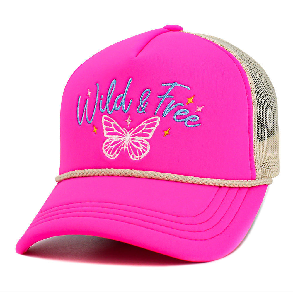HATEGORY WILD FREE Message Butterfly Embroidered Mesh Back Trucker Hat
