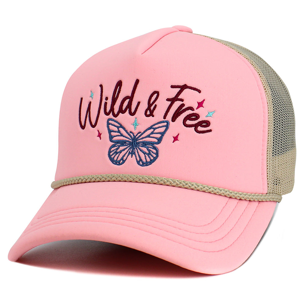 HATEGORY WILD FREE Message Butterfly Embroidered Mesh Back Trucker Hat