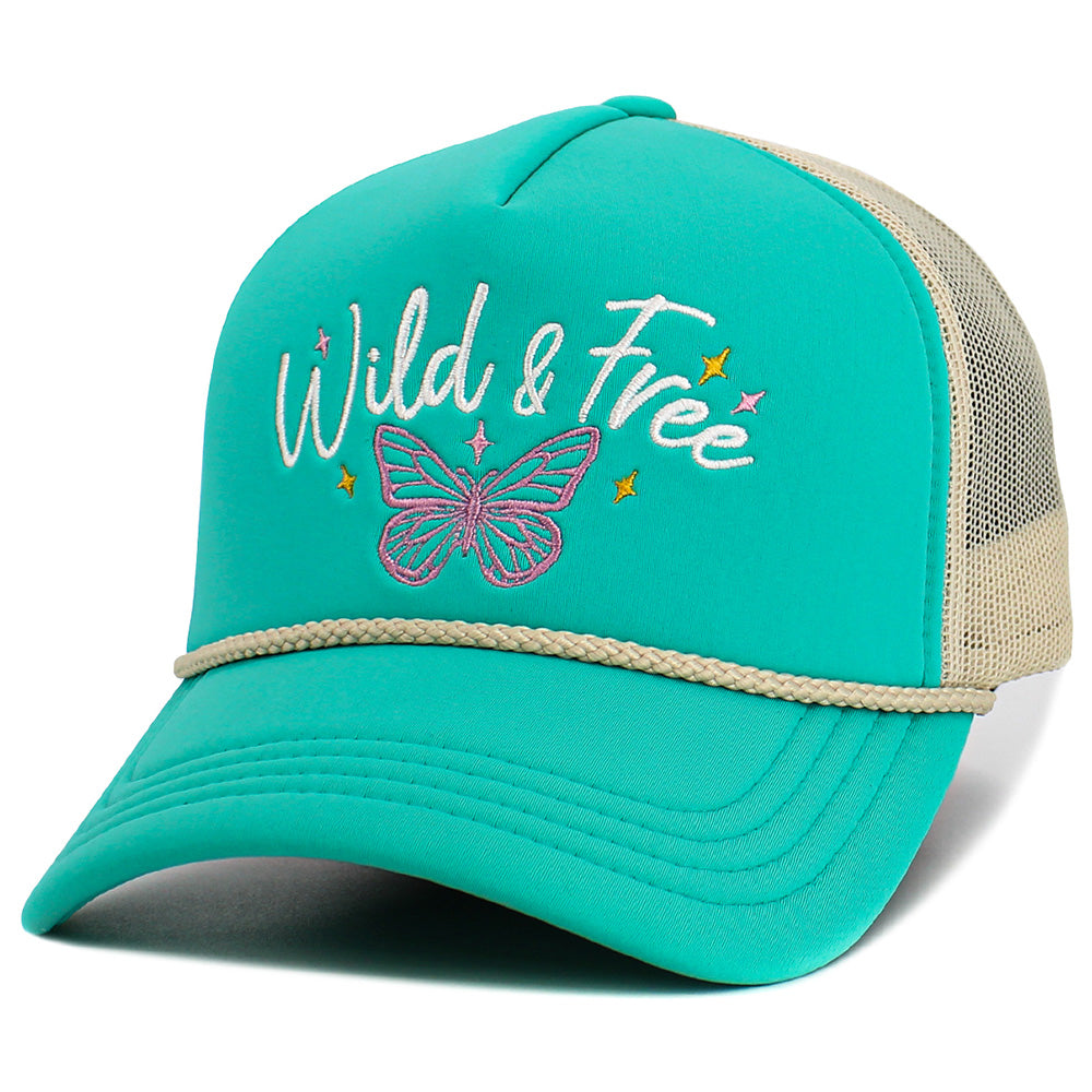 HATEGORY WILD FREE Message Butterfly Embroidered Mesh Back Trucker Hat