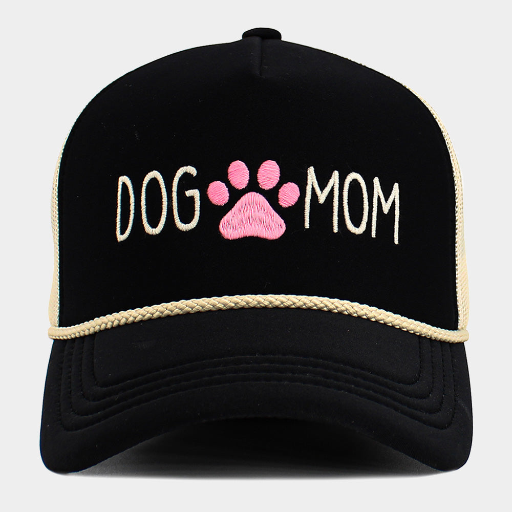 HATEGORY DOG MOM Message Paw Embroidered Mesh Back Trucker Hat