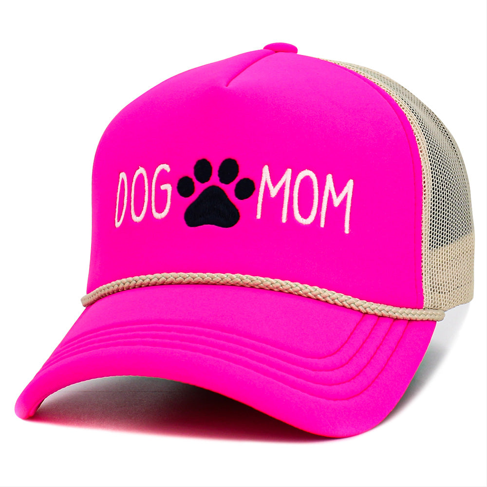 HATEGORY DOG MOM Message Paw Embroidered Mesh Back Trucker Hat