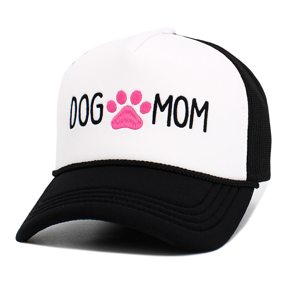 HATEGORY DOG MOM Message Paw Embroidered Mesh Back Trucker Hat