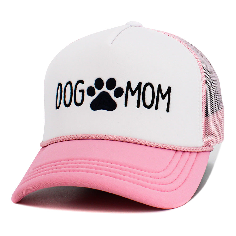HATEGORY DOG MOM Message Paw Embroidered Mesh Back Trucker Hat