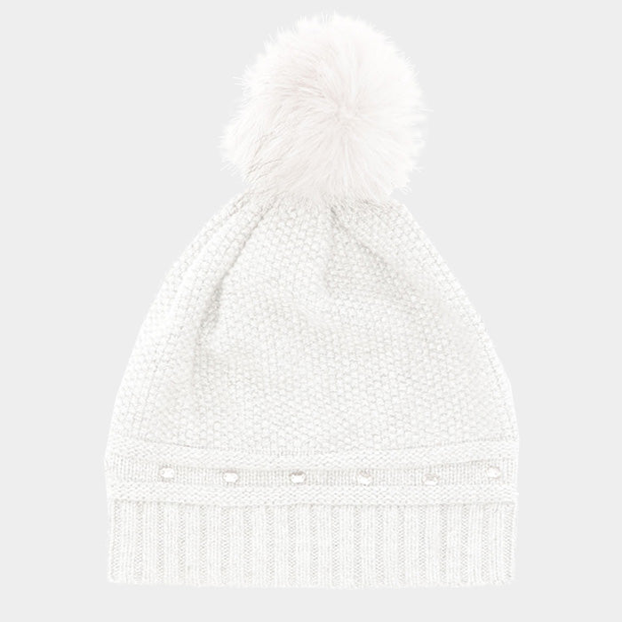 HATEGORY Rhinestone Embellished Pom Pom Knit Beanie Hat