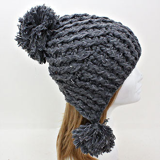 HATEGORY Shimmering Pom Pom Earflap Beanie