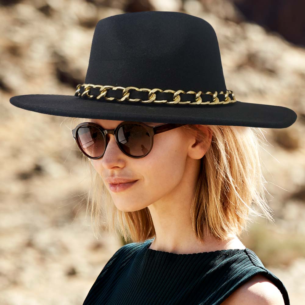 HATEGORY Chain Band Solid Panama Hat