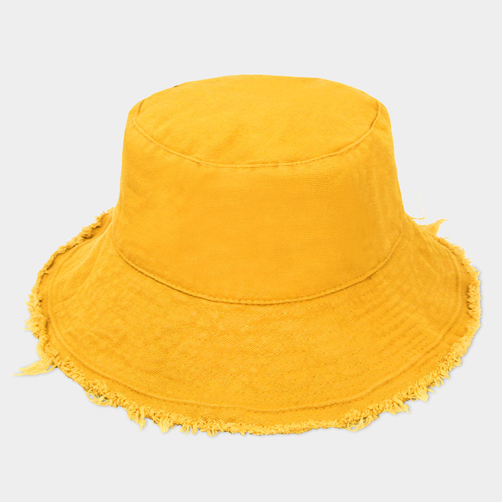 HATEGORY Wired Brim Frayed Edge Solid Bucket Hat