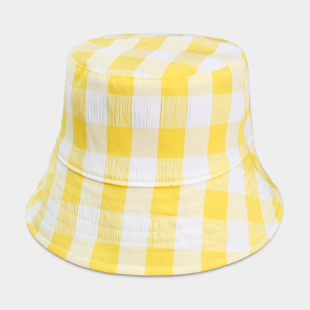 HATEGORY Wired Brim Plaid Check Patterned Reversible Bucket Hat