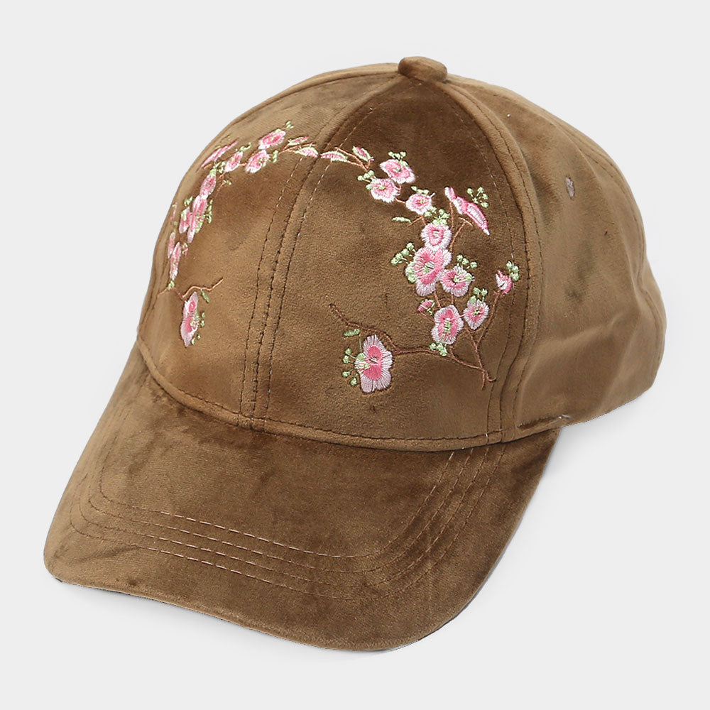 HATEGORY Flower Embroidery Velvet Baseball Cap