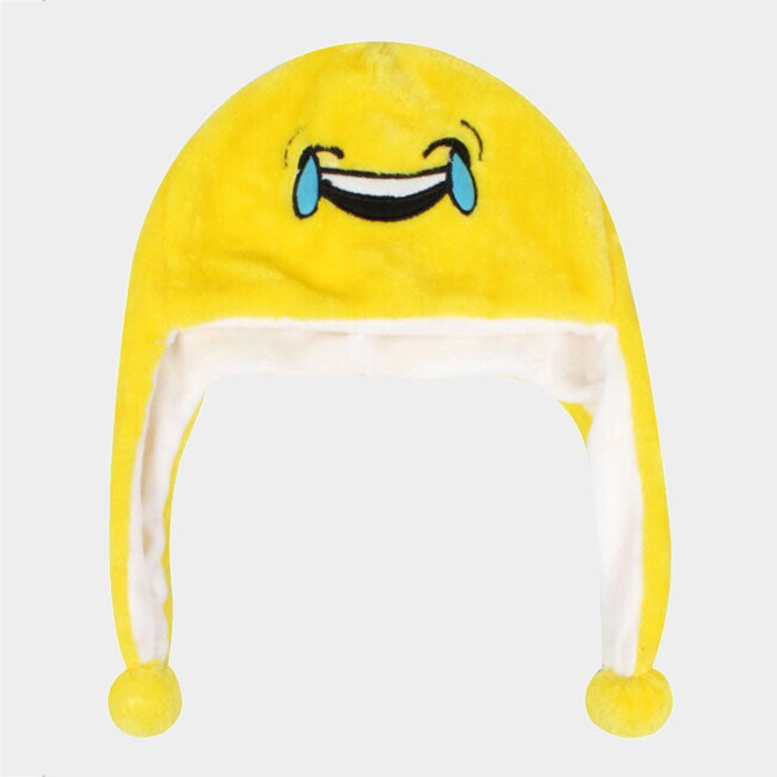 HATEGORY Laughing crying emoji pom pom ear flap hat