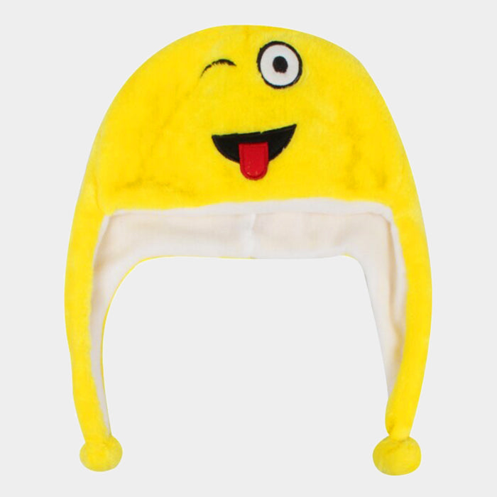 HATEGORY Winking eye emoji pom pom ear flap hat