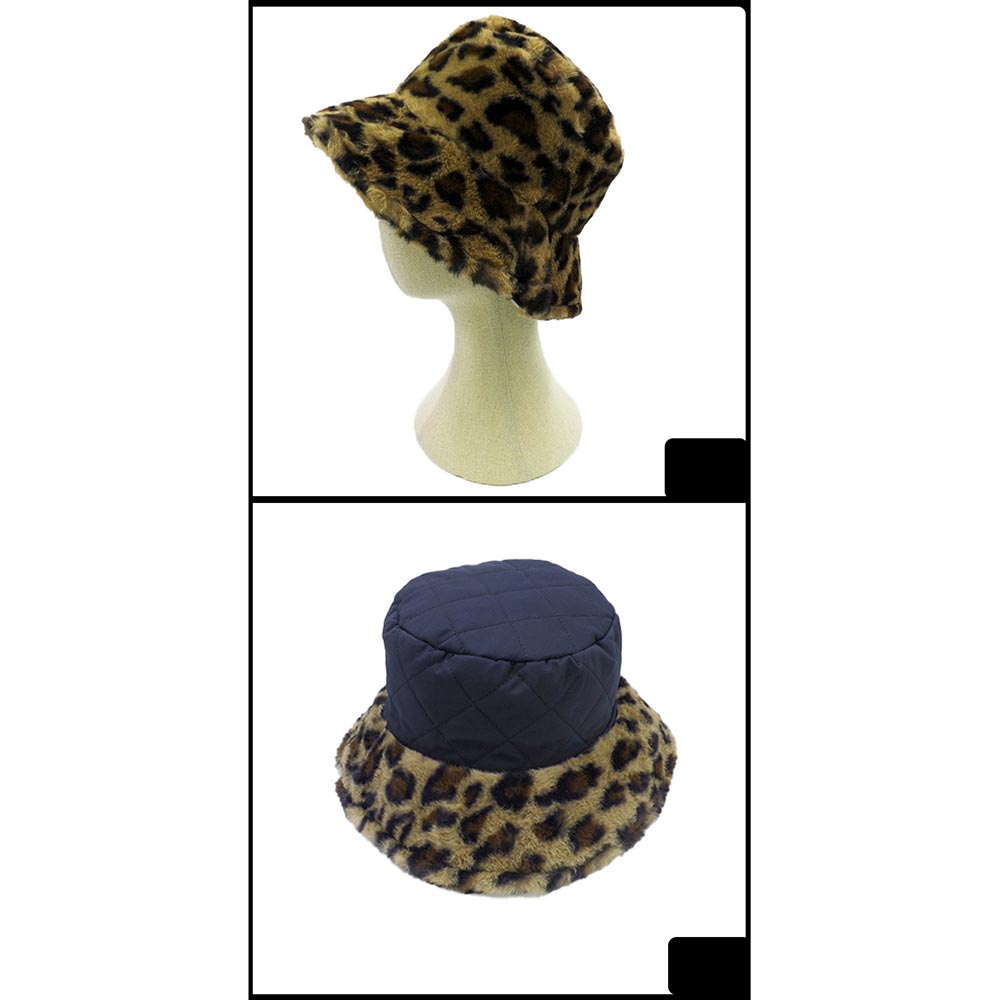 HATEGORY Leopard Patterned Soft Faux Fur Bucket Hat