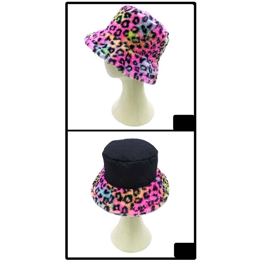 HATEGORY Leopard Patterned Soft Faux Fur Bucket Hat