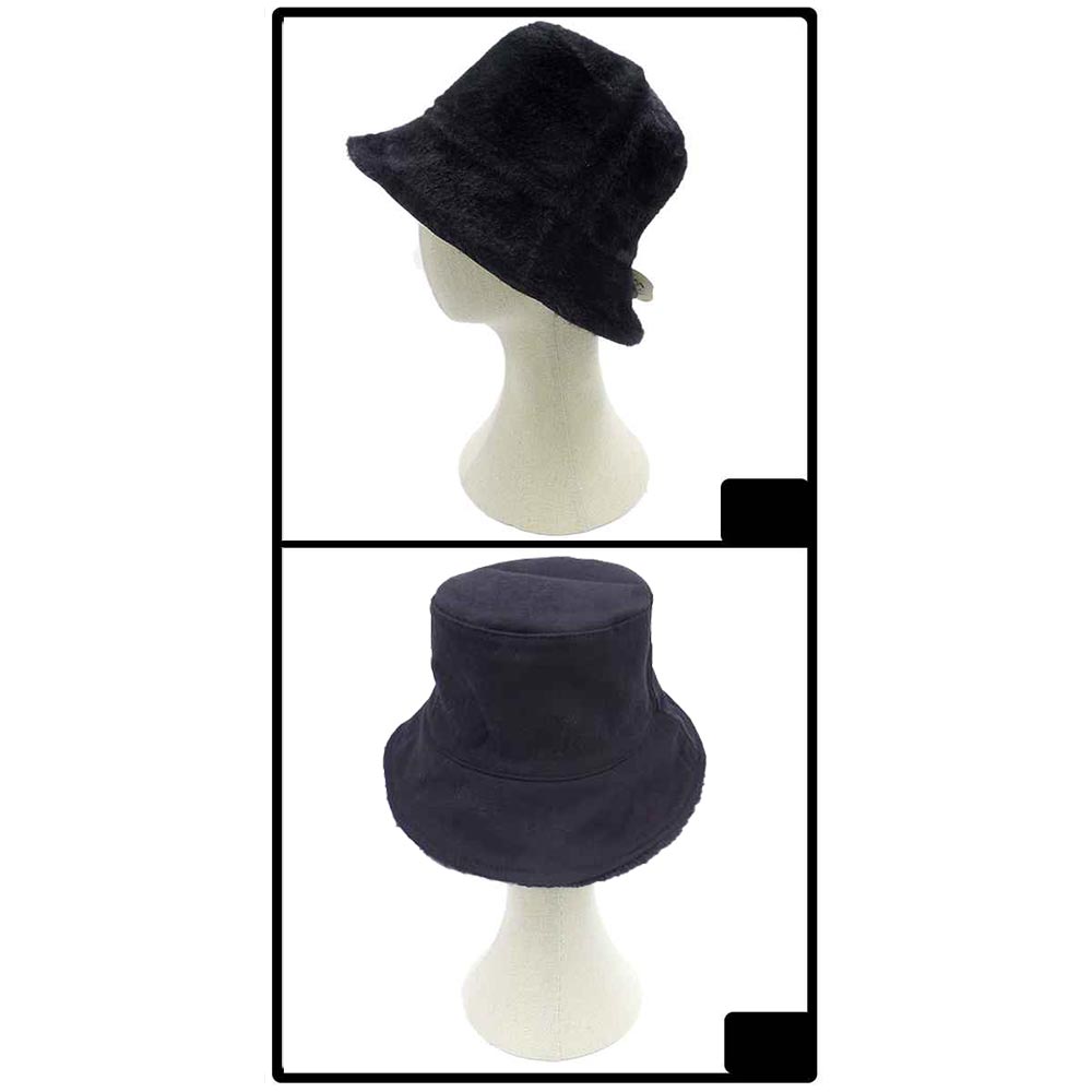 HATEGORY Reversible Solid Soft Faux Fur Bucket Hat