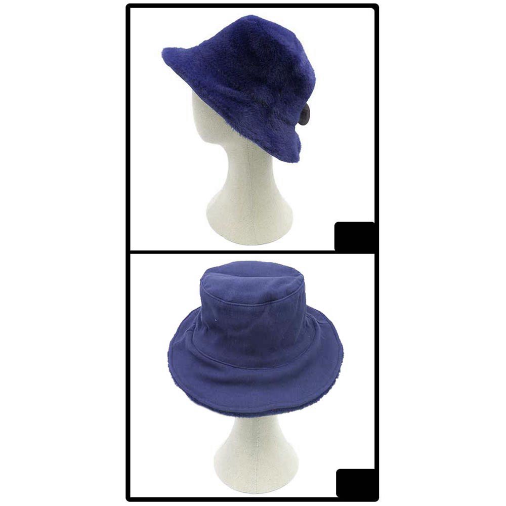 HATEGORY Reversible Solid Soft Faux Fur Bucket Hat