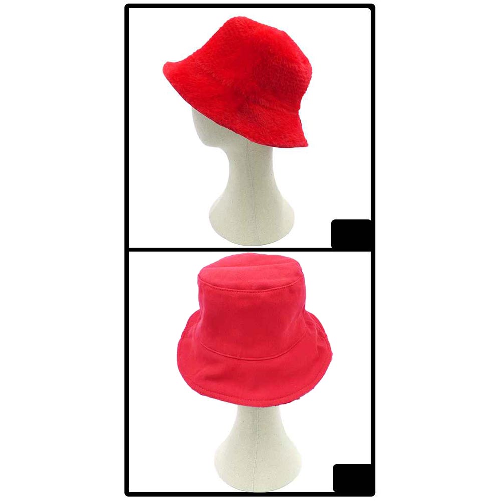 HATEGORY Reversible Solid Soft Faux Fur Bucket Hat