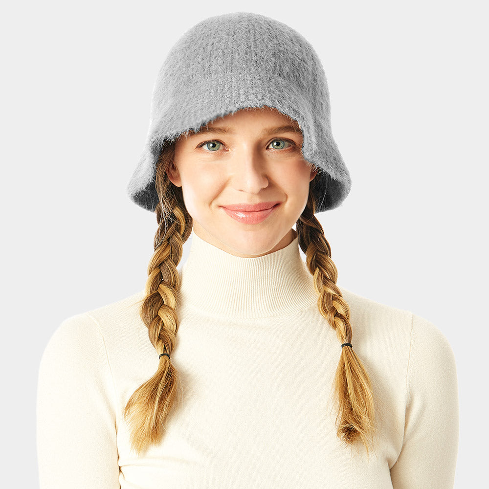 HATEGORY Soft Cable Knit Solid Bucket Hat