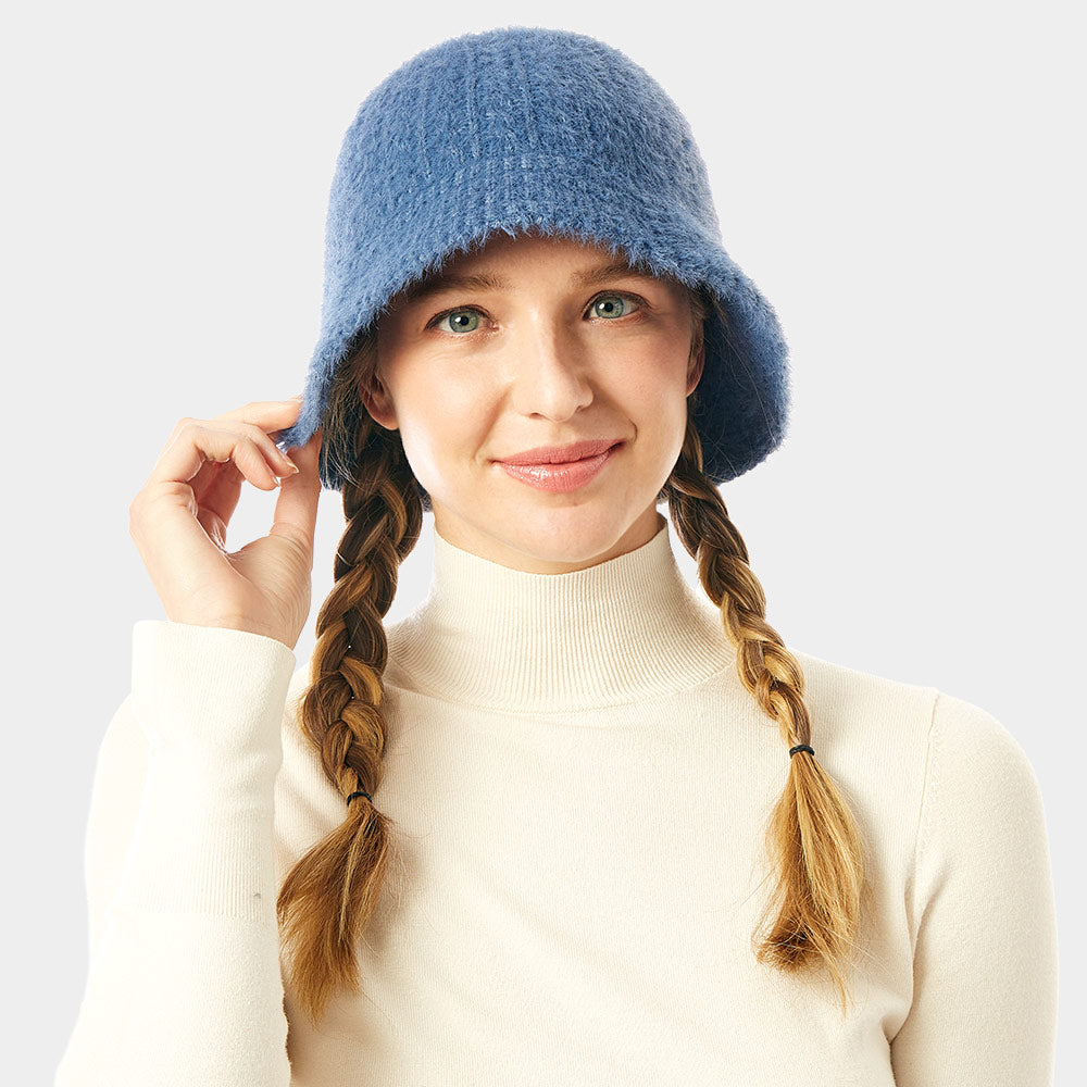 HATEGORY Soft Cable Knit Solid Bucket Hat