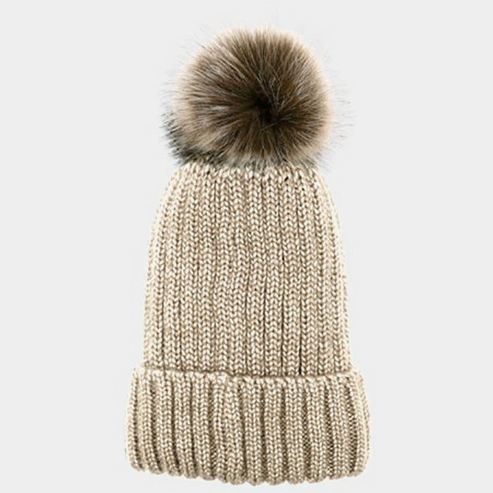 HATEGORY Soft Knit Faux Pom Pom Beanie Hat