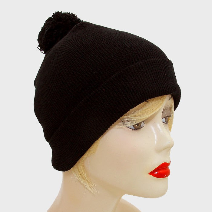 HATEGORY Fold Over Knit Pom Pom Beanie Hat