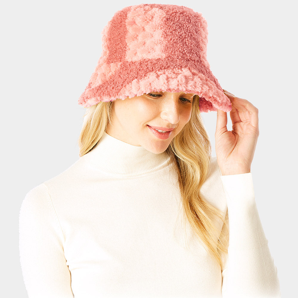 HATEGORY Two Tone Faux Fur Bucket Hat