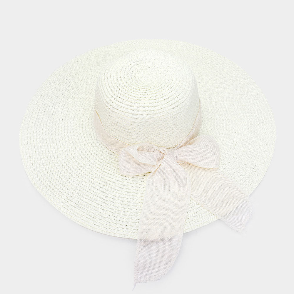 HATEGORY Bow Woven Straw Floppy Hat