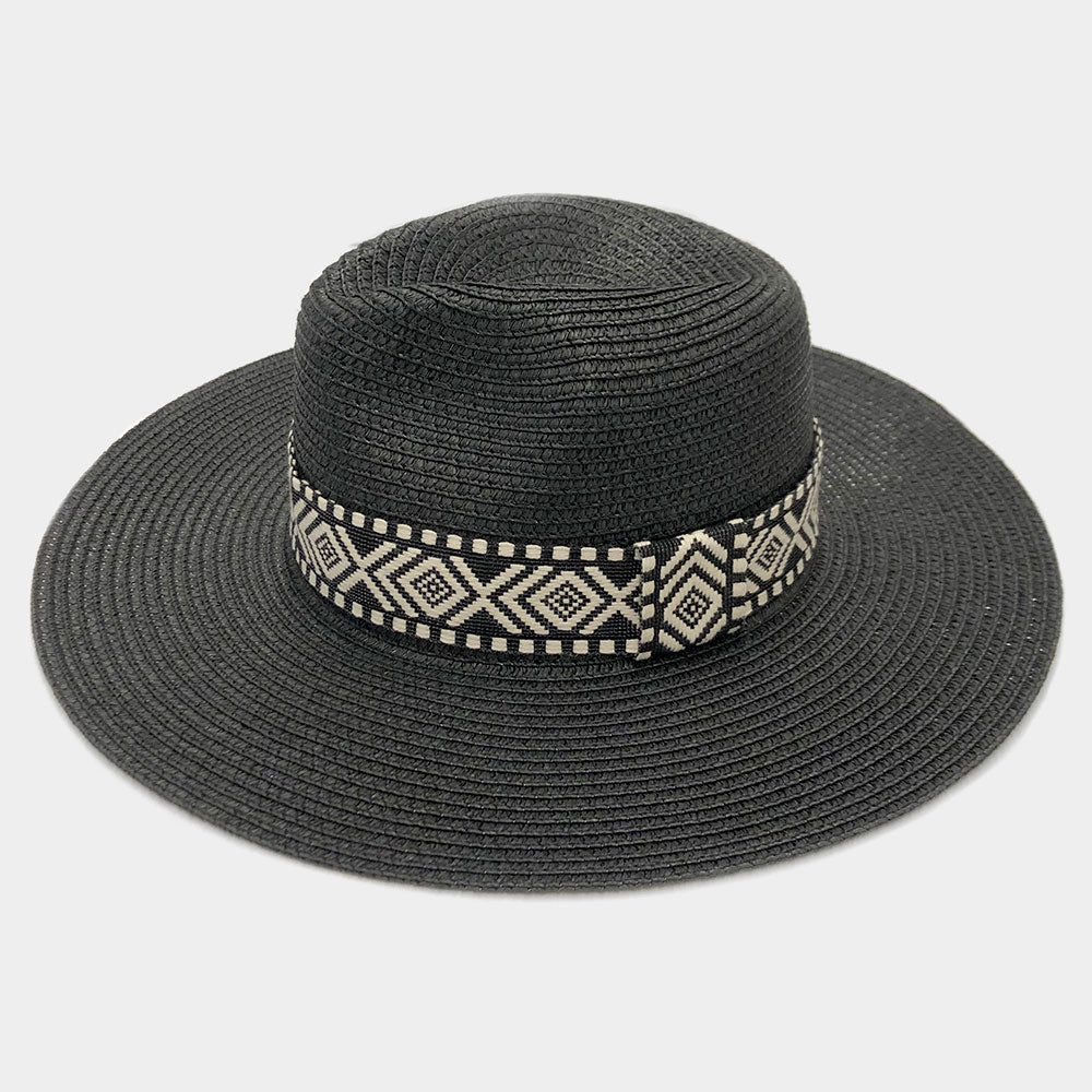 HATEGORY Aztec Band Straw Panama Sun Hat