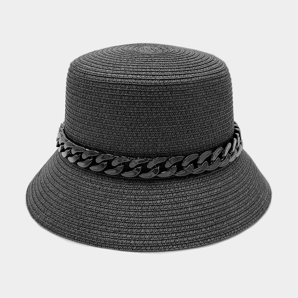 HATEGORY Chain Band Straw Bucket Hat