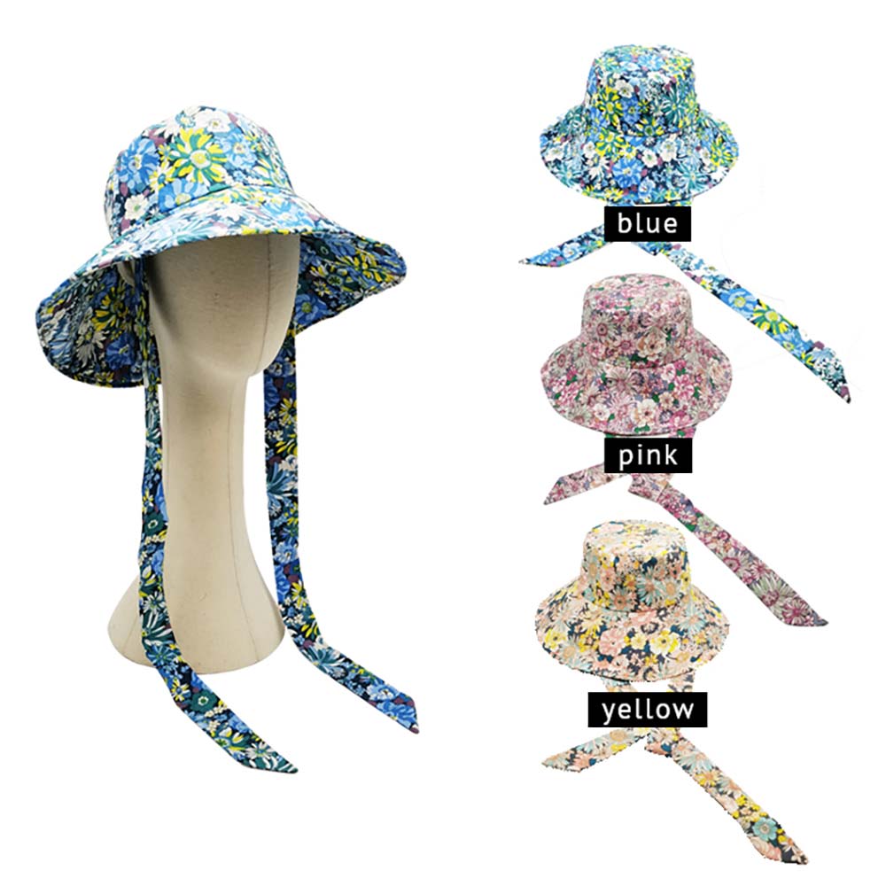 HATEGORY Flower Patterned Chin Tie Bucket Hat