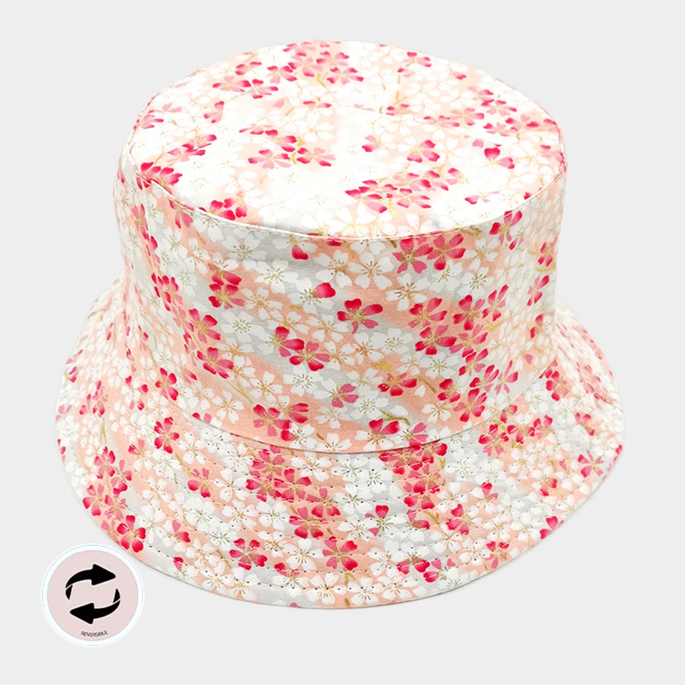 HATEGORY Cherry Blossom Flower Patterned Reversible Bucket Hat