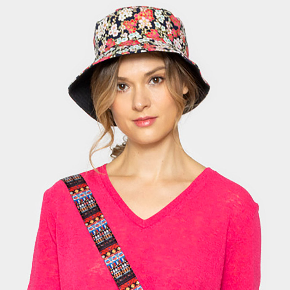 HATEGORY Cherry Blossom Flower Patterned Reversible Bucket Hat