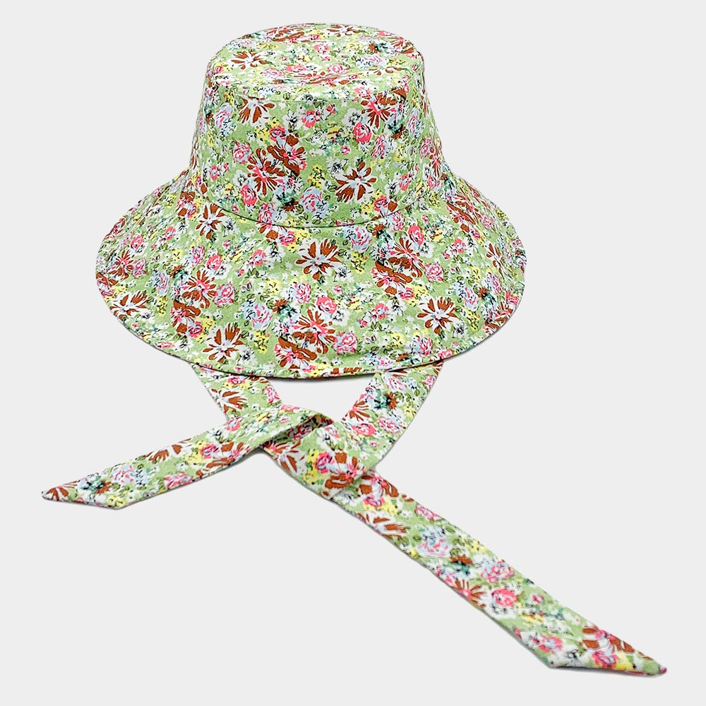 HATEGORY Flower Patterned Chin Tie Bucket Hat