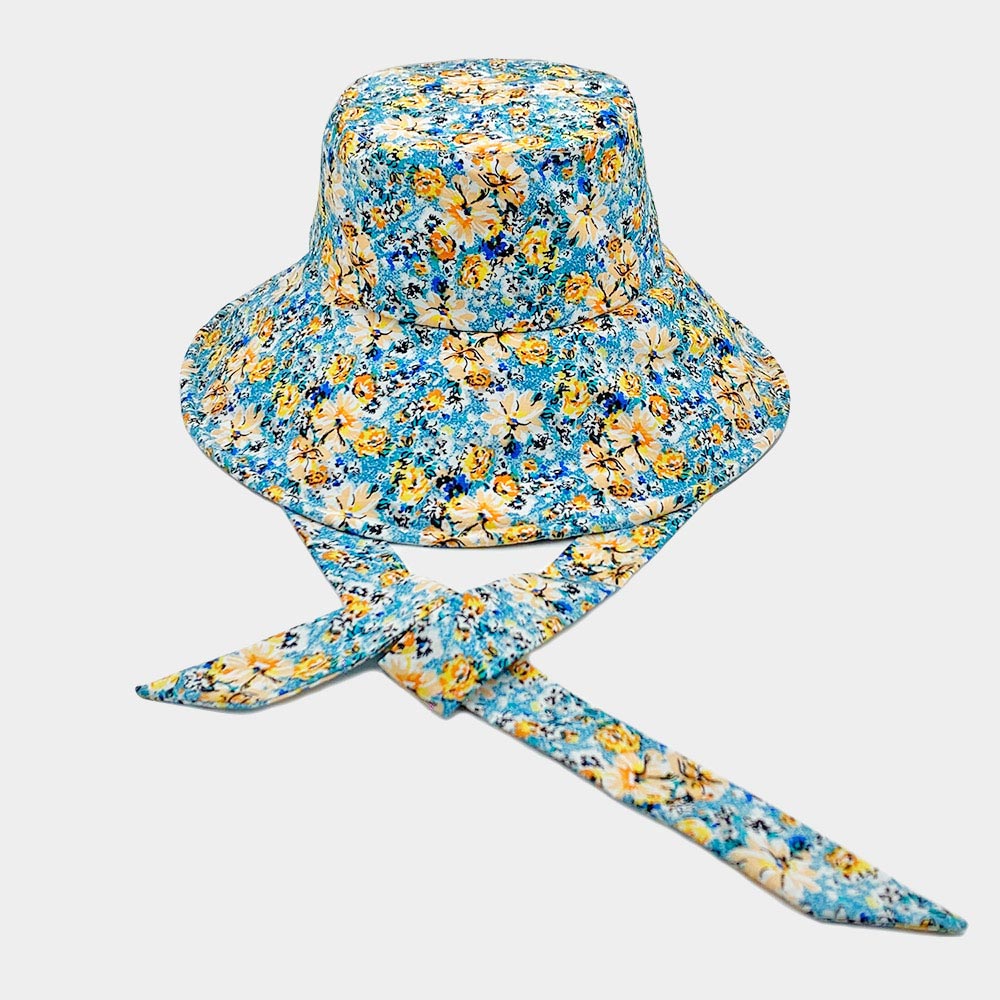 HATEGORY Flower Patterned Chin Tie Bucket Hat