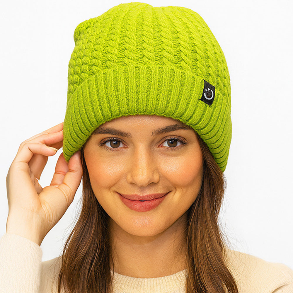HATEGORY Fleece-Lined Ribbed Knit Winter Beanie Hat