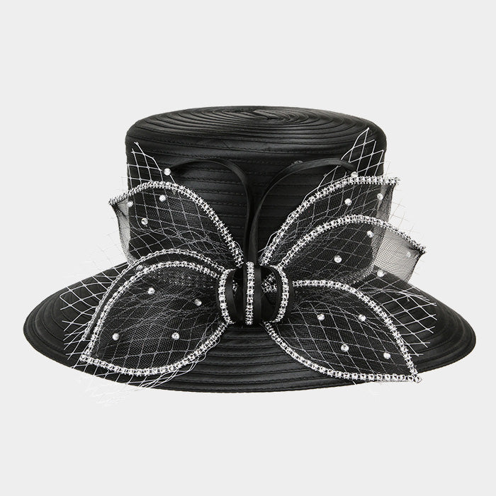 HATEGORY Stone Trimming Large Braid Bow Hat