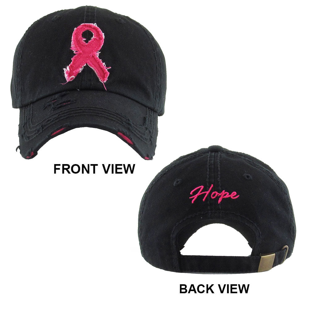 HATEGORY Pink Ribbon Accented Vintage Baseball Cap