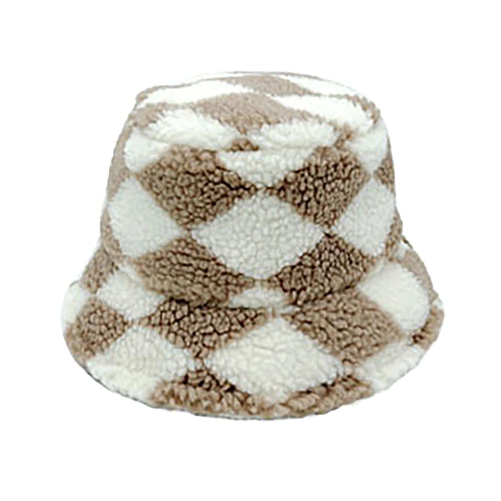 HATEGORY Diamond Patterned Sherpa Bucket Hat