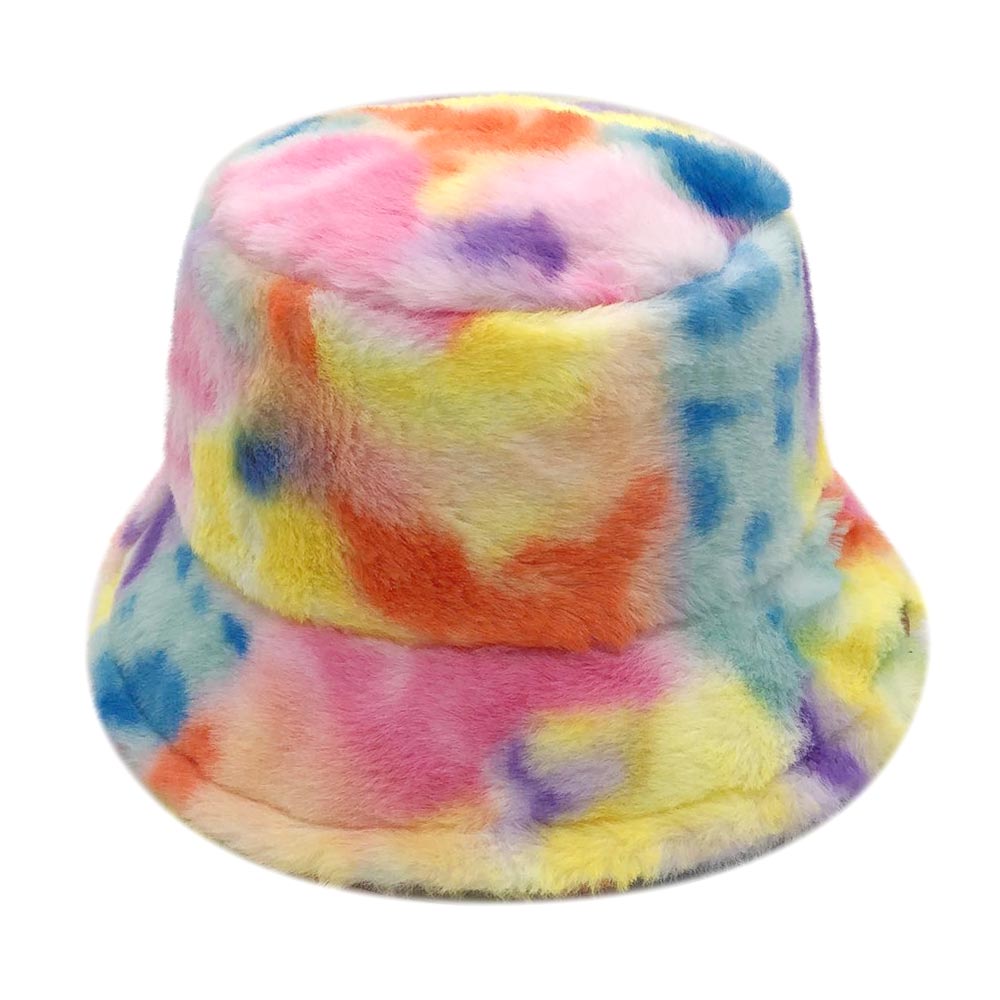 HATEGORY Tie Dye Faux Fur Bucket Hat