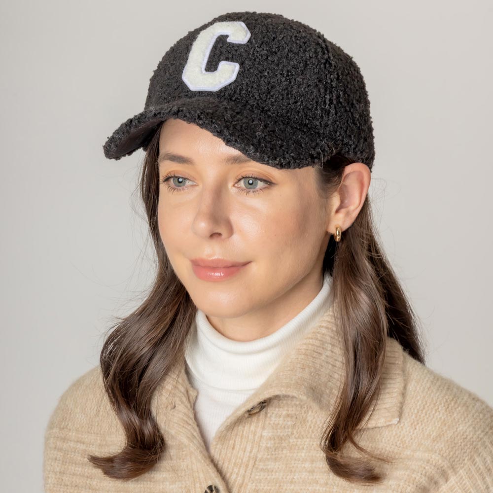 HATEGORY Letter C Initial Monogram Sherpa Baseball Cap