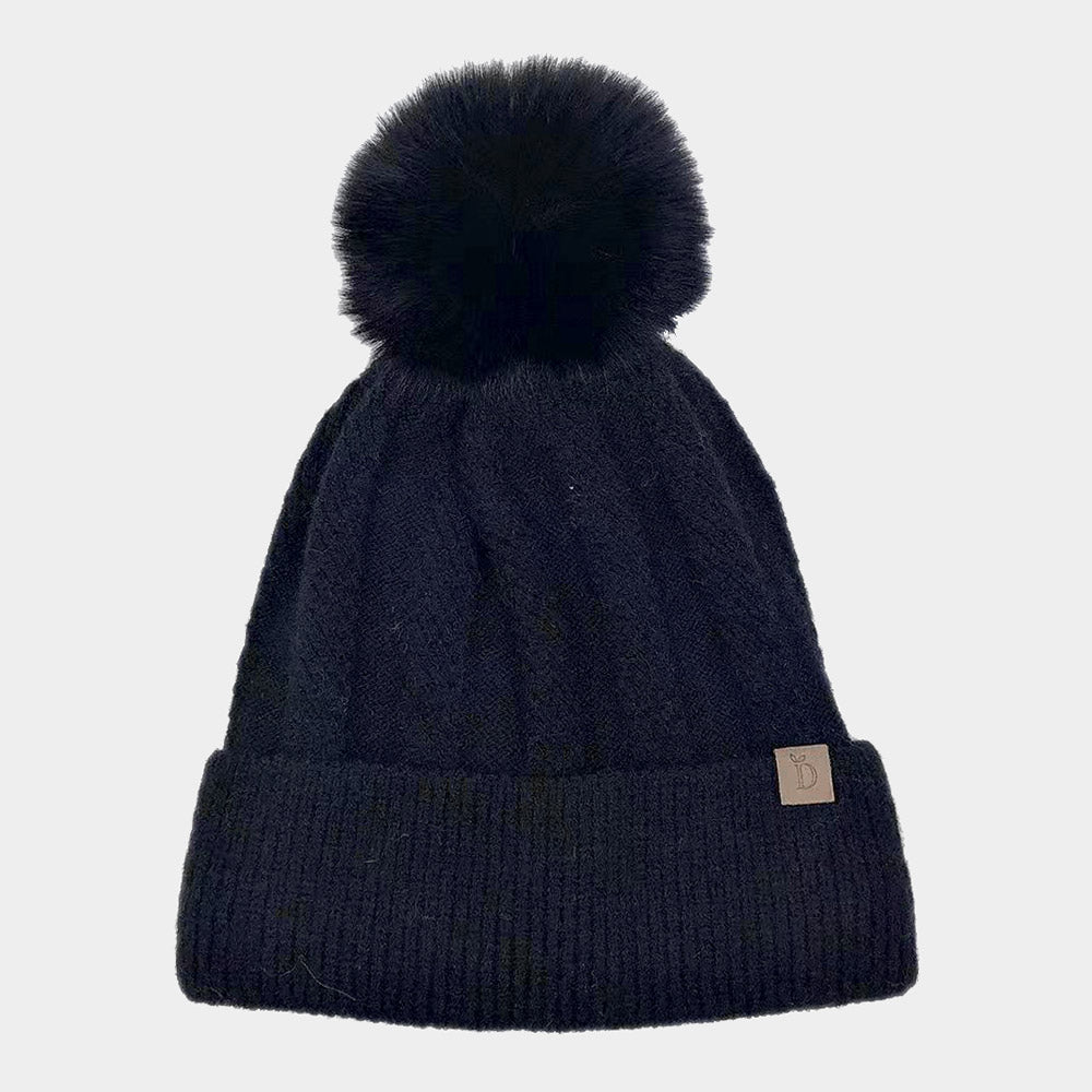 HATEGORY Pom Pom Solid Knit Beanie Hat