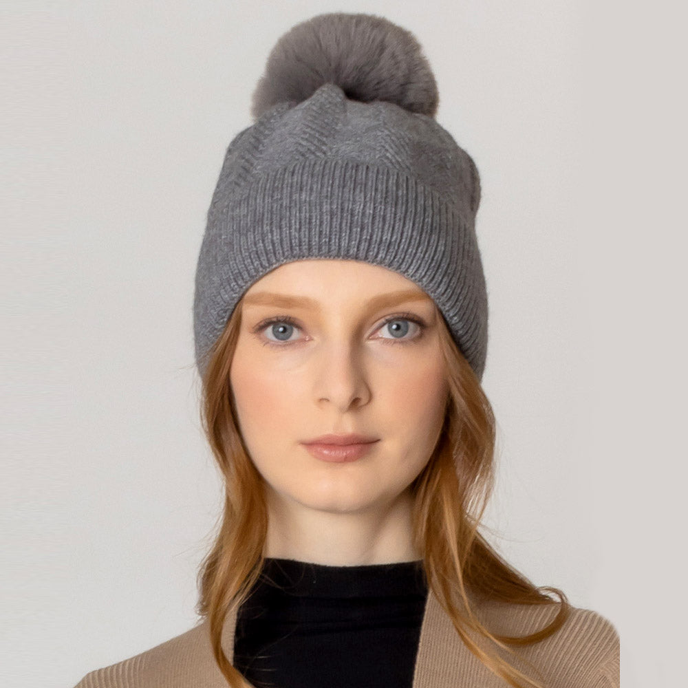 HATEGORY Pom Pom Solid Knit Beanie Hat